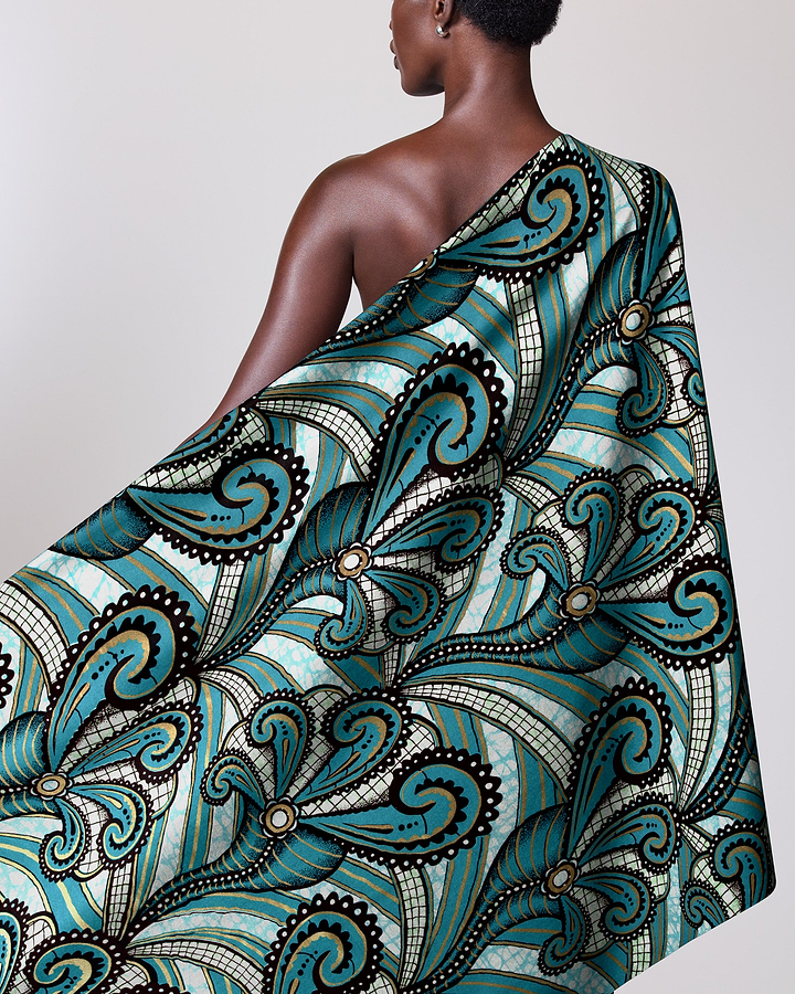 One-shoulder wrap dress vibrant teal super-wax vls2746.009
