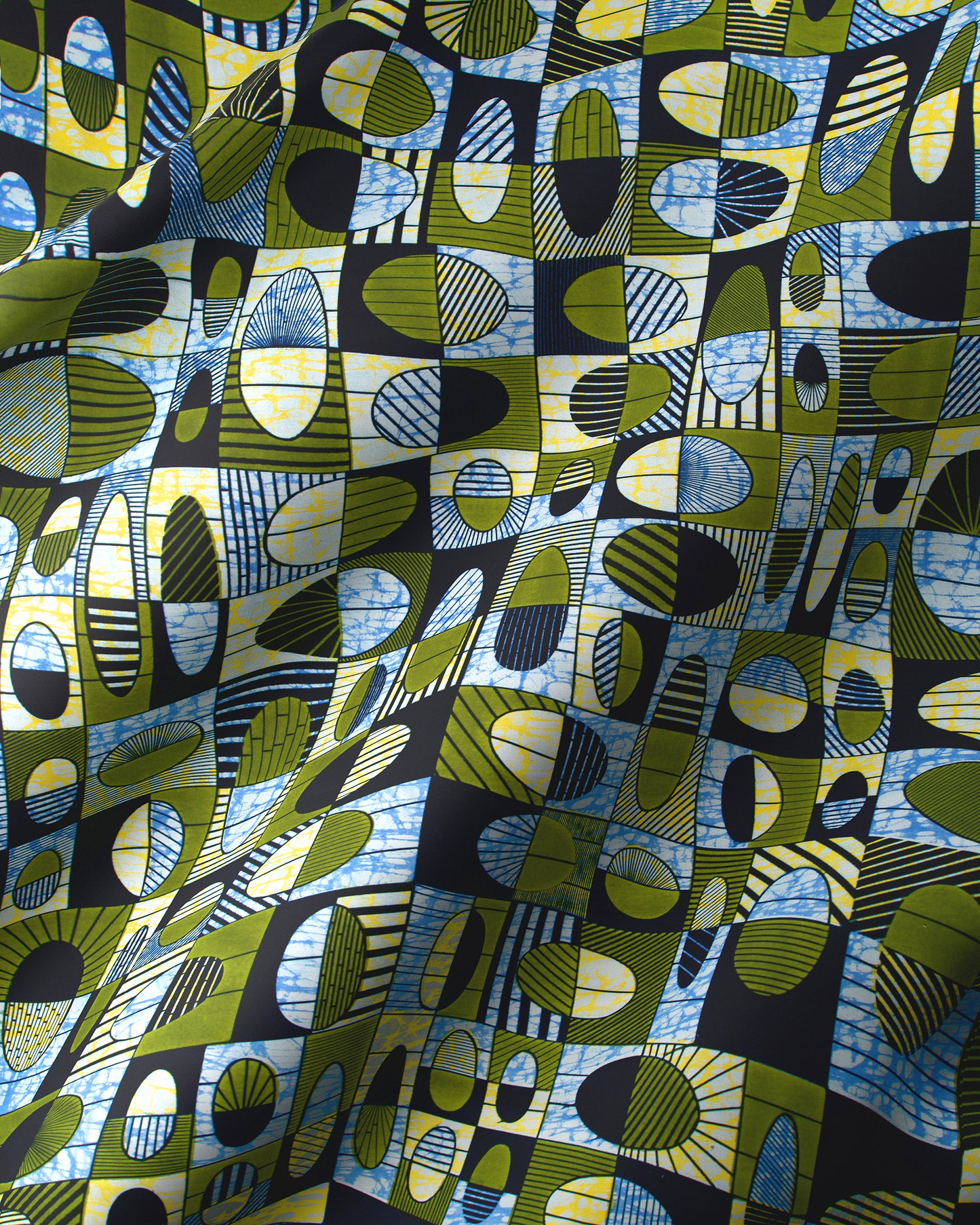 Vibrant green blue black geometric-patterned super-wax vls2764.001