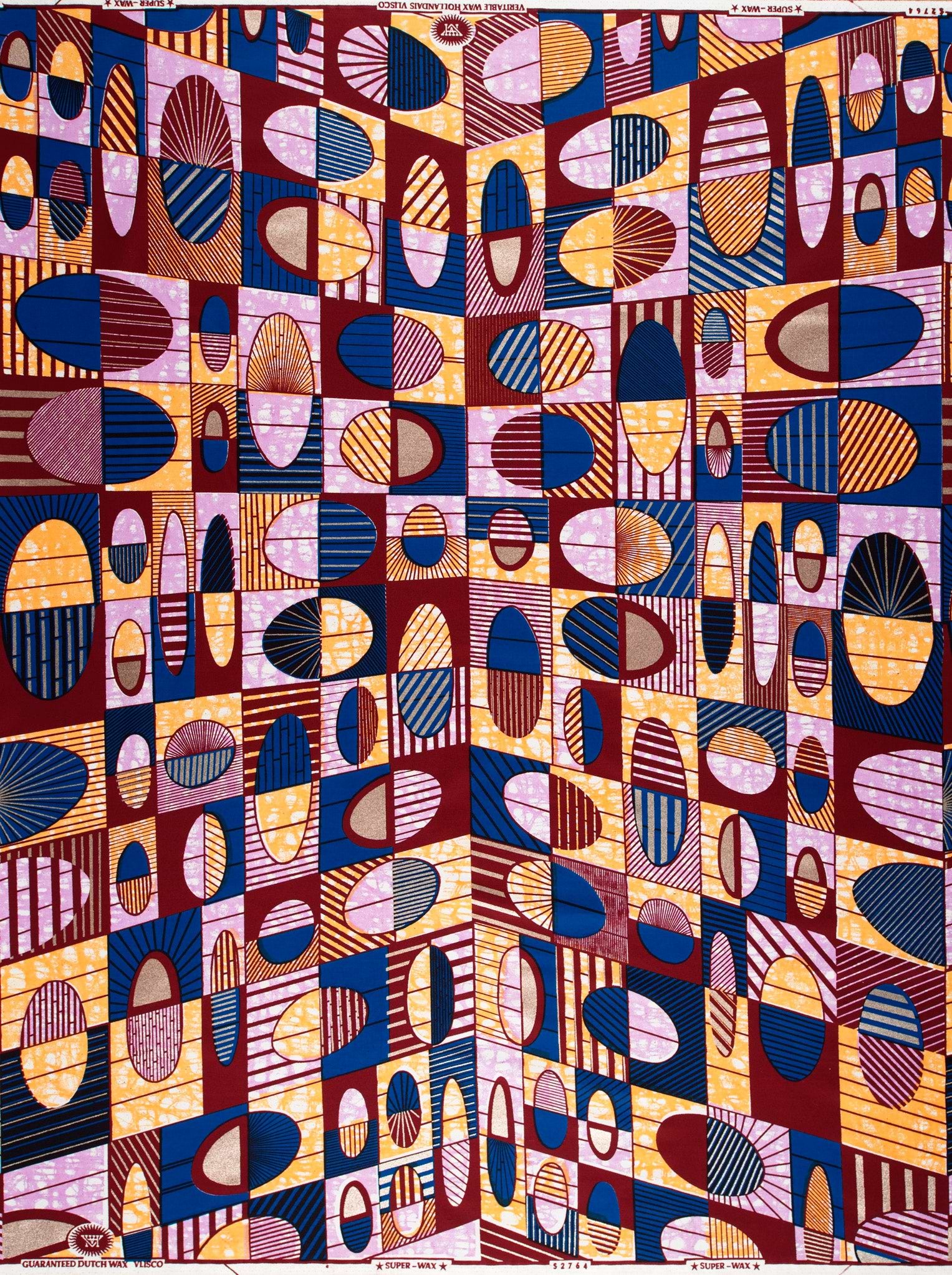 Vibrant geometric-patterned fabric bold red super-wax vls2764.004