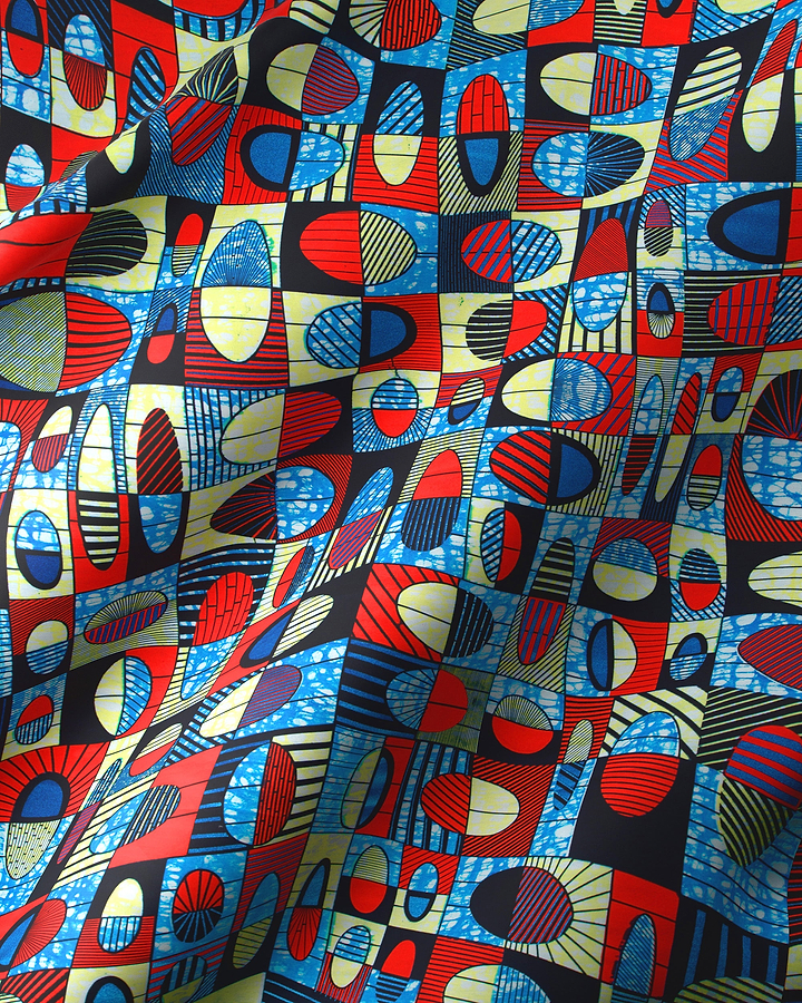 Vibrant red blue black geometric-patterned super-wax vls2764.005