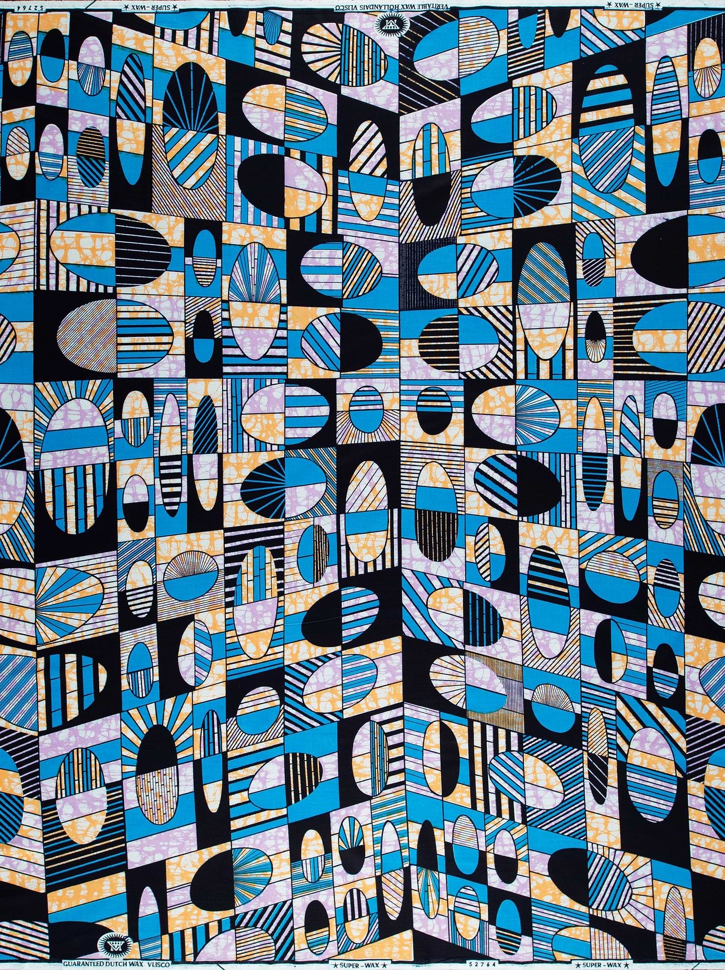 Vibrant blue black beige geometric-patterned super-wax vls2764.006