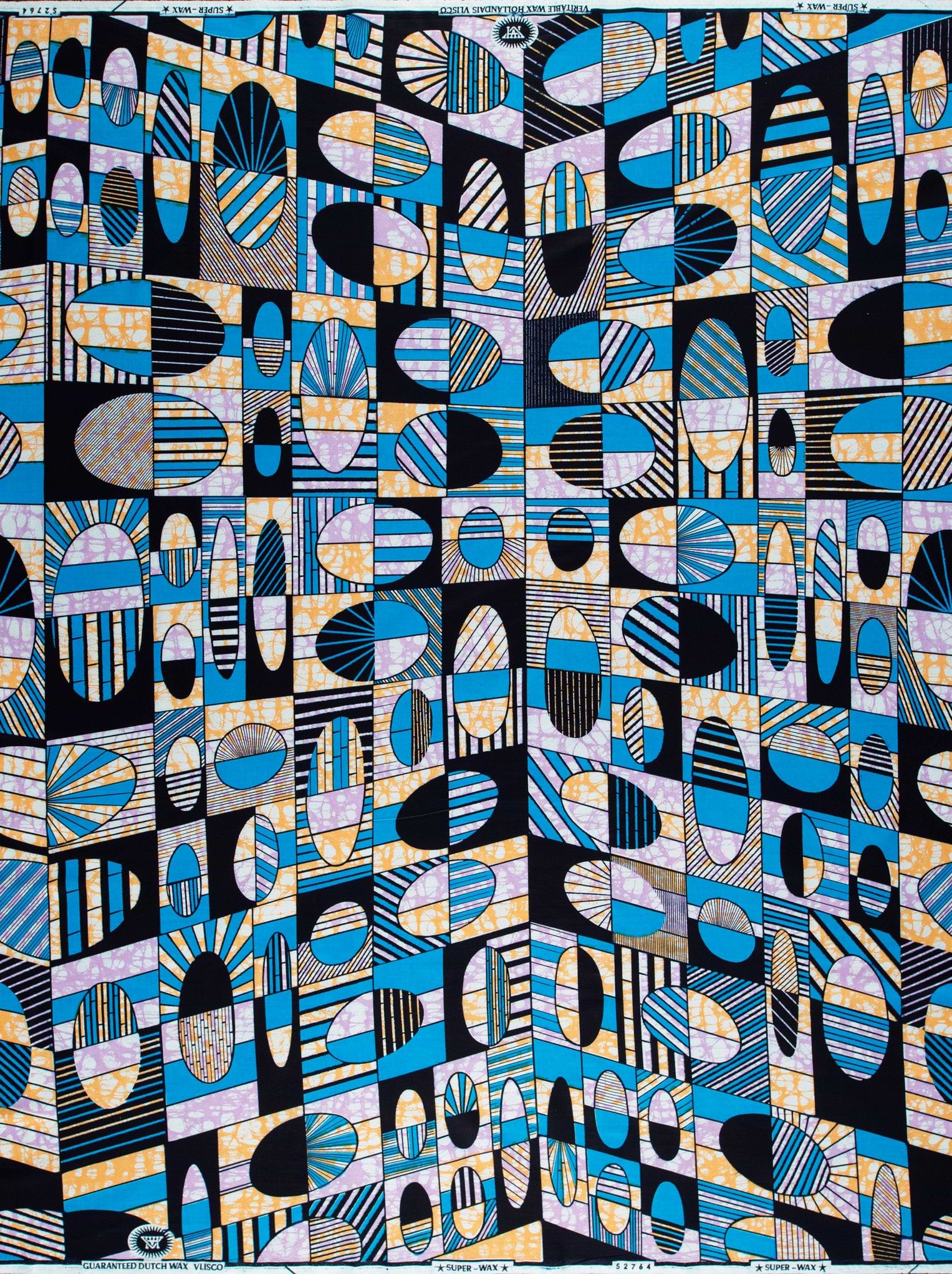 Vibrant blue black beige geometric-patterned super-wax vls2764.006