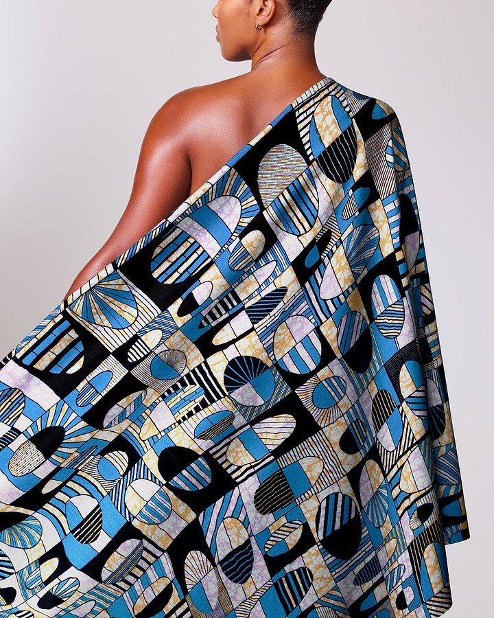 Vibrant blue black cream geometric-patterned super-wax vls2764.006
