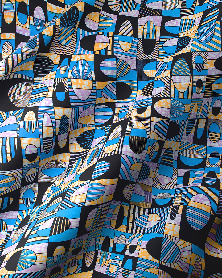 Vibrant blue black yellow geometric-patterned super-wax vls2764.006