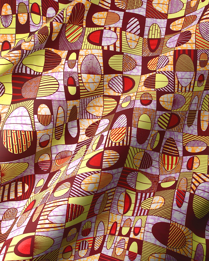 Vibrant abstract-patterned fabric bold reds super-wax vls2764.007