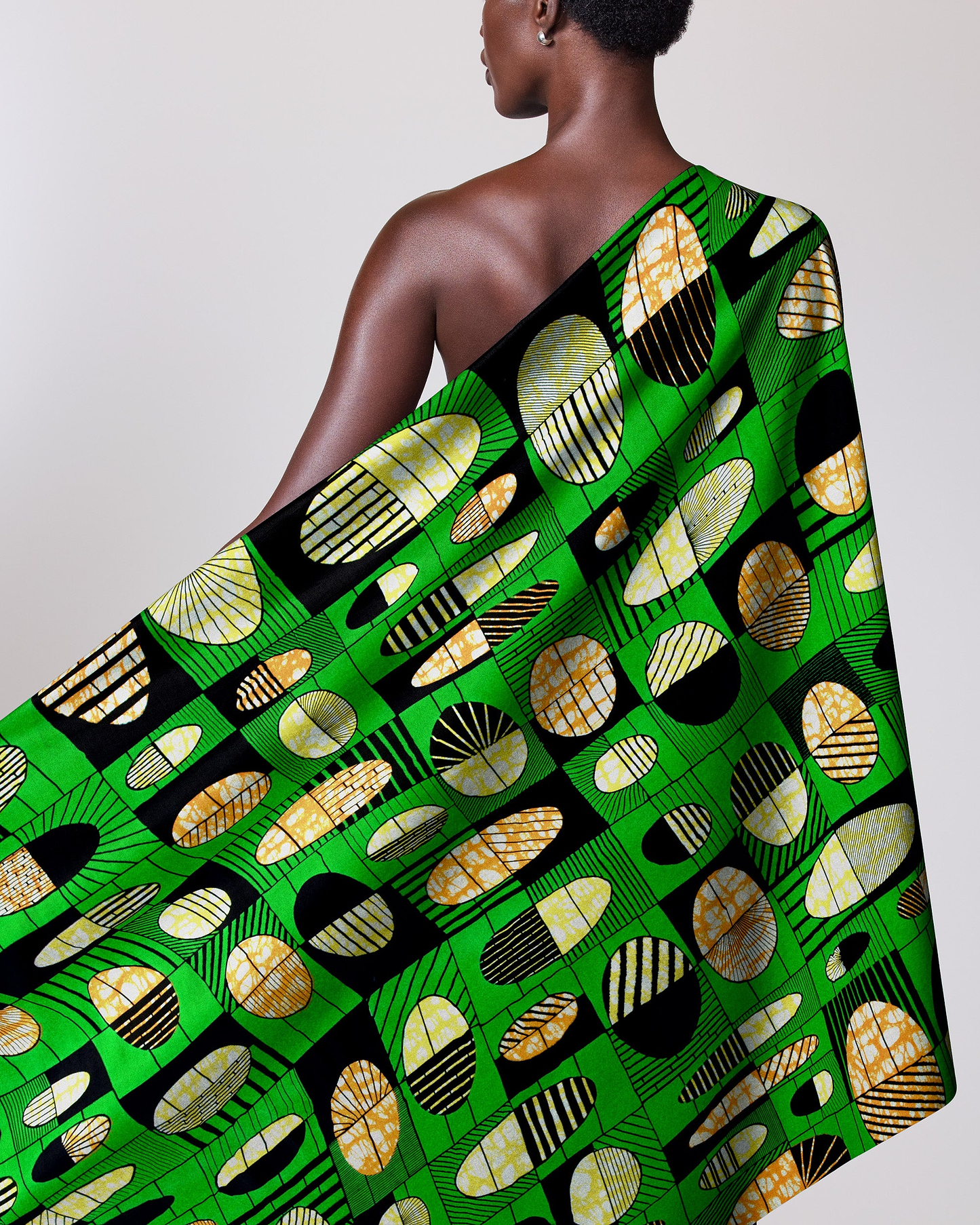 Vibrant green one-shoulder wrap dress super-wax vls2764.009