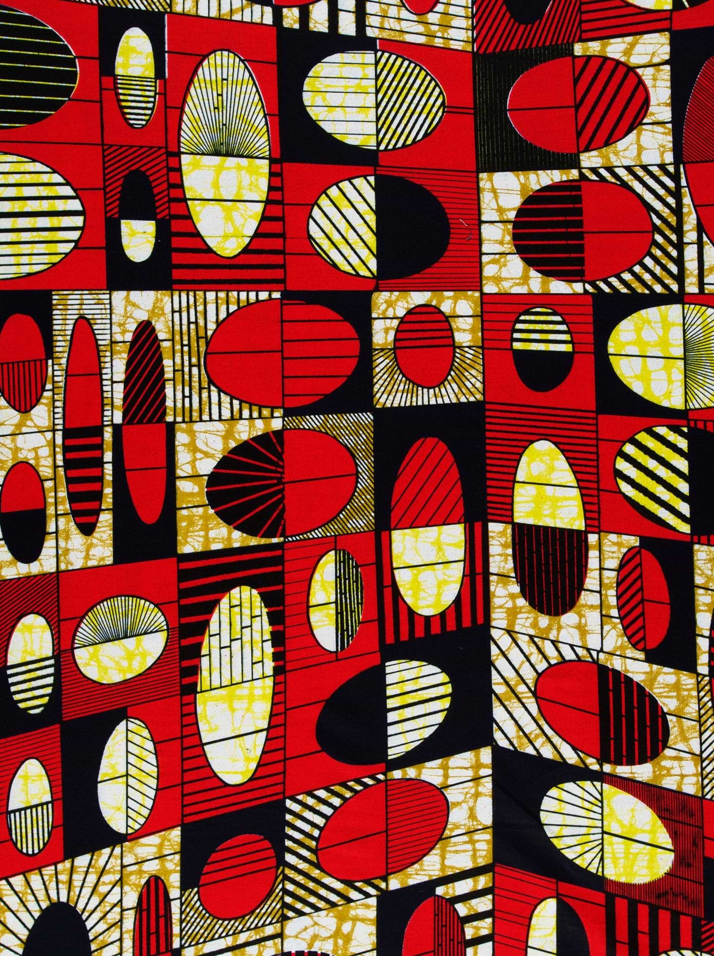 Vibrant red black yellow geometric-patterned super-wax vls2764.012