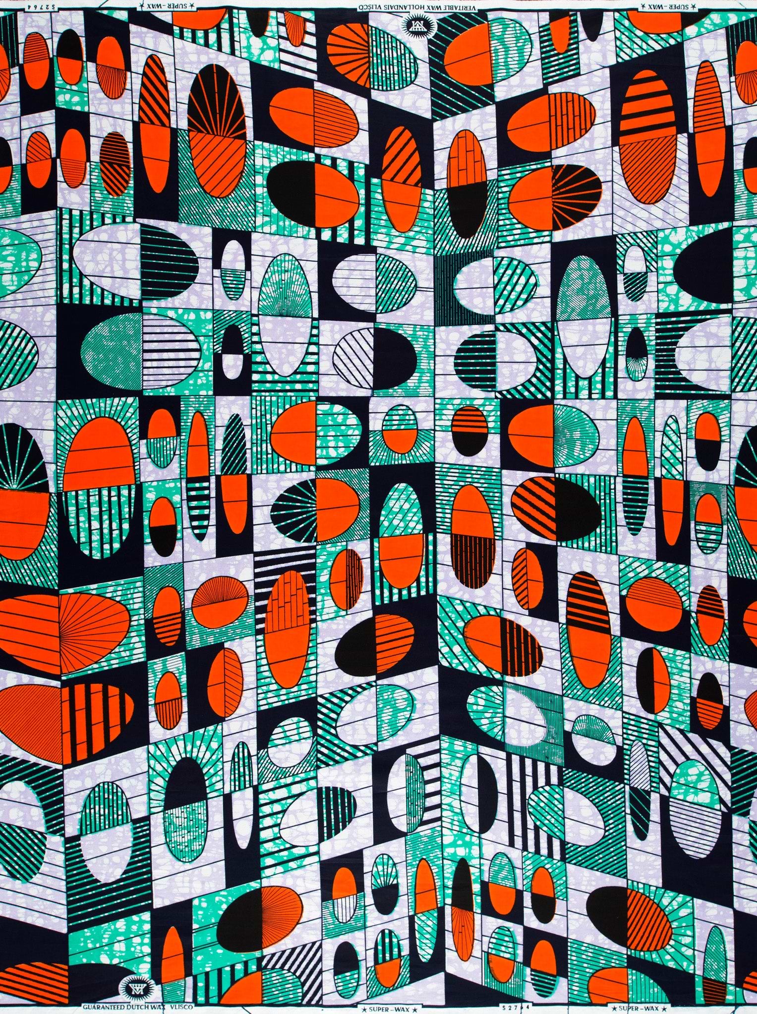Vibrant geometric-patterned fabric bold orange super-wax vls2764.017