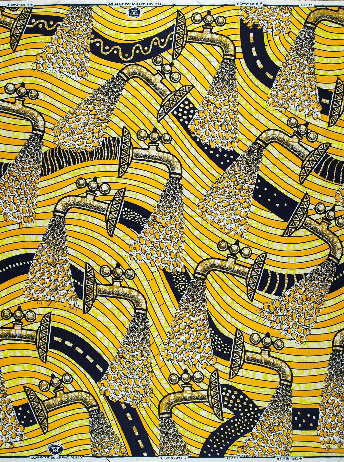 Vibrant yellow black patterned fabric super-wax vls3071.012
