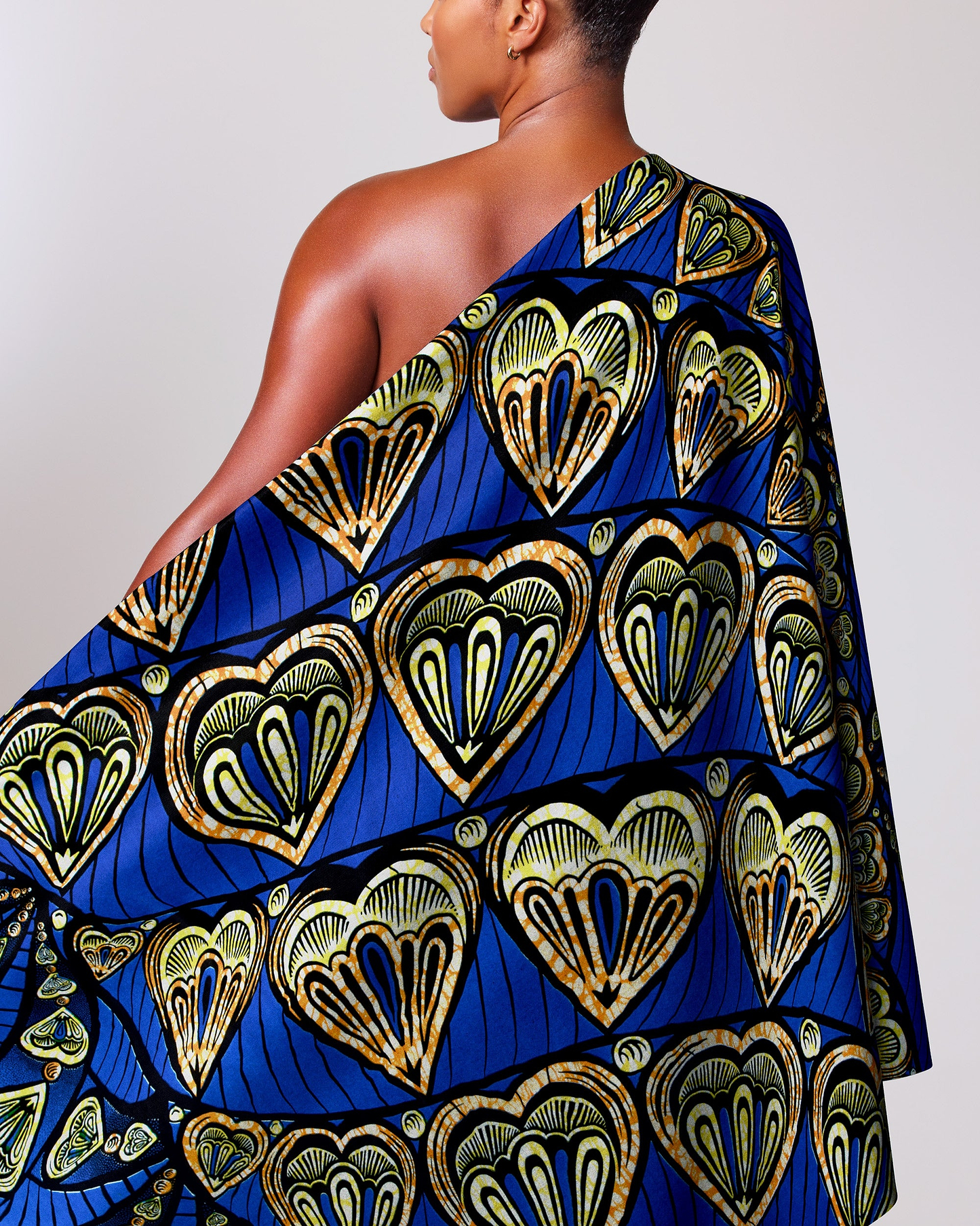 Vibrant blue one-shoulder wrap dress super-wax vls3258.001
