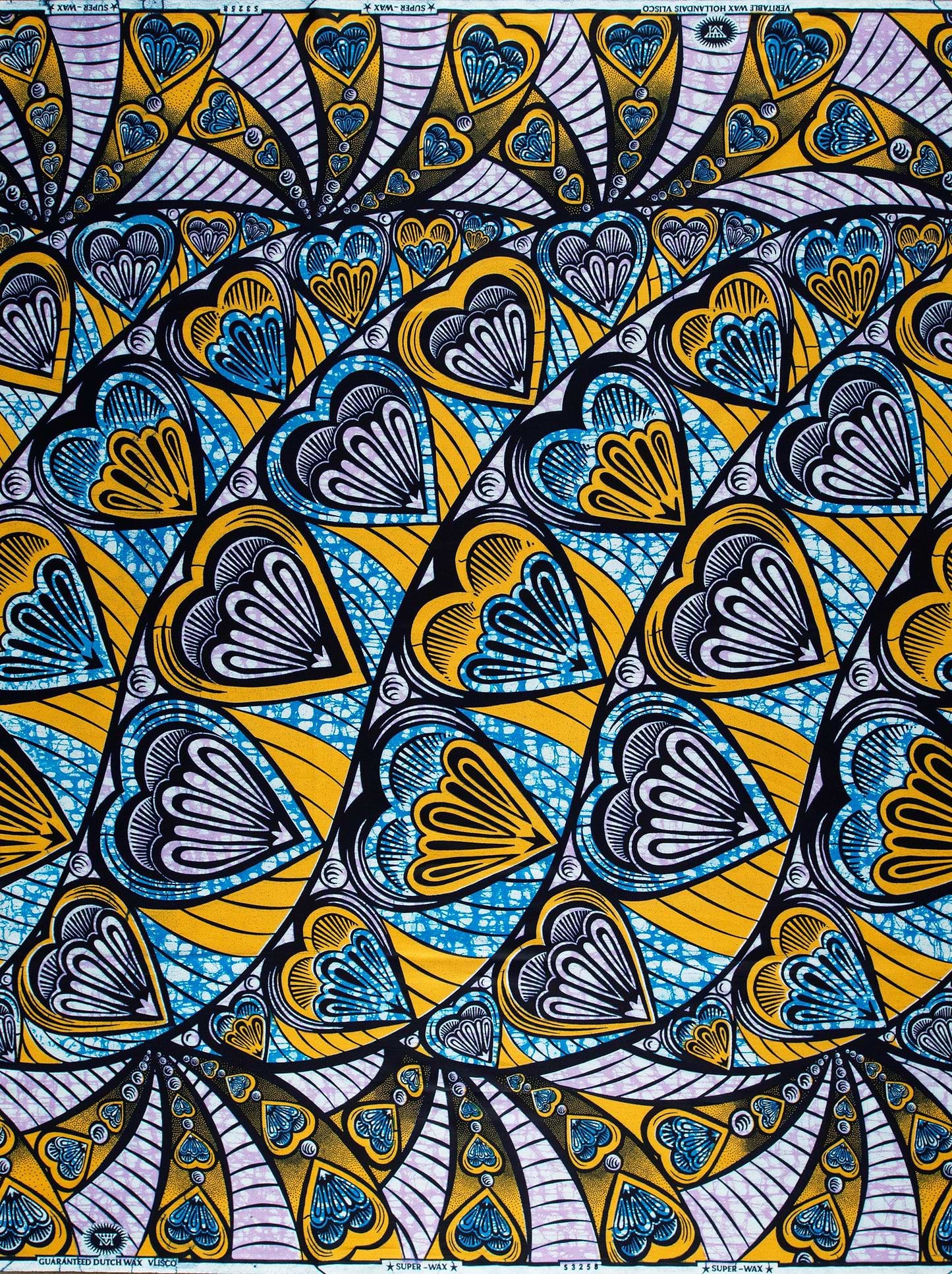 Vibrant blue yellow heart-patterned african super-wax vls3258.008