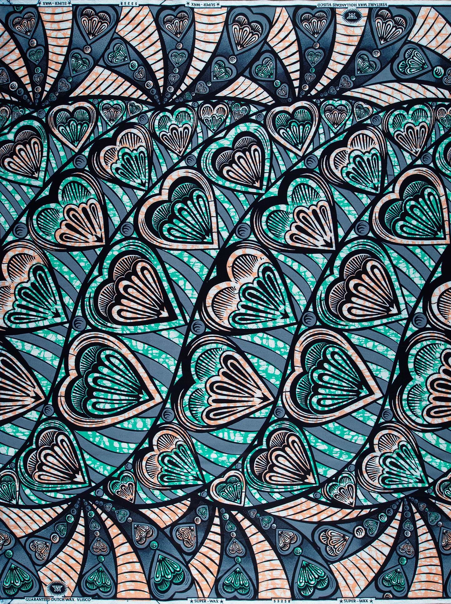 Teal beige heart-patterned fabric intricate super-wax vls3258.009
