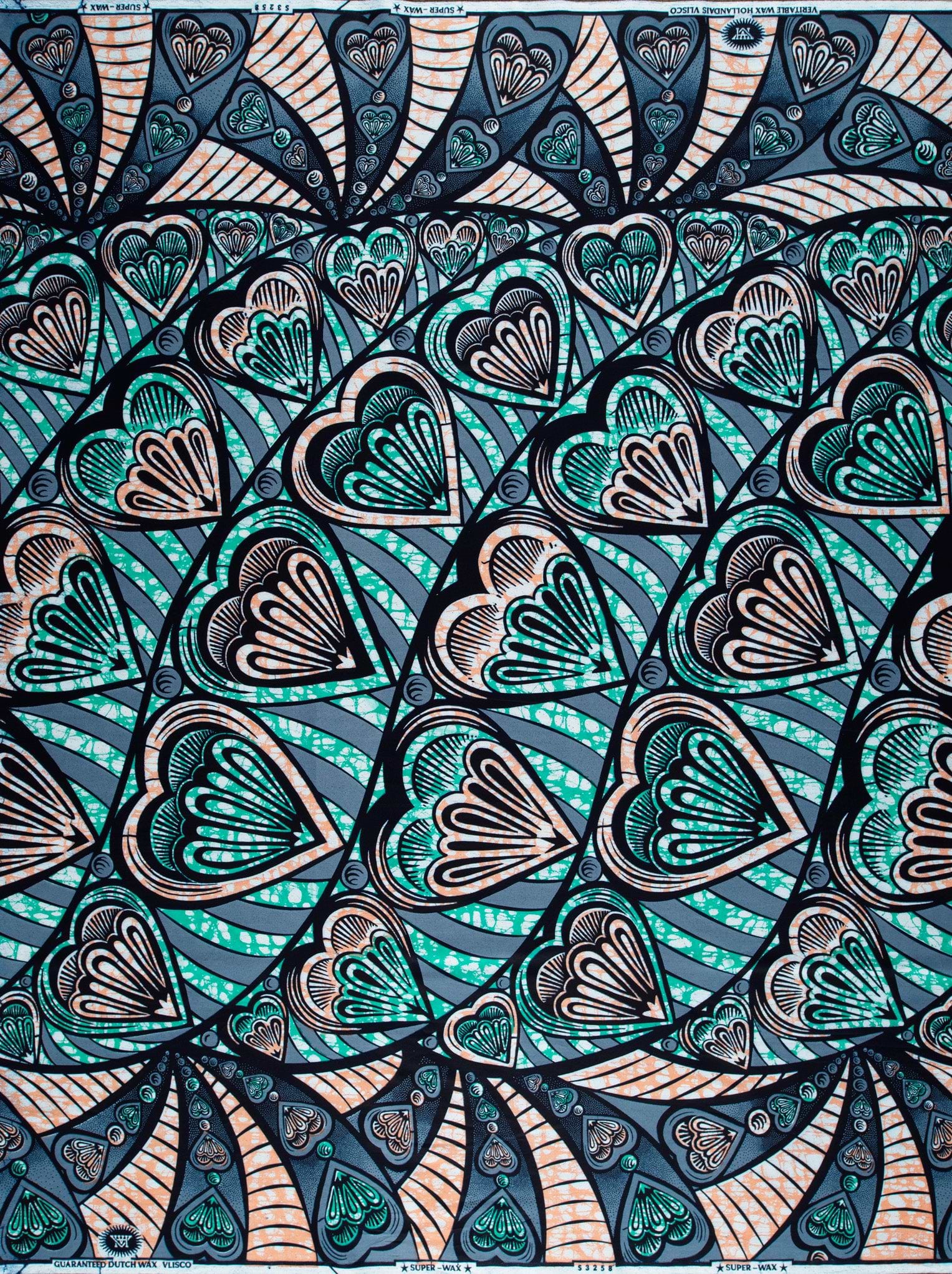 Teal beige heart-patterned fabric intricate super-wax vls3258.009