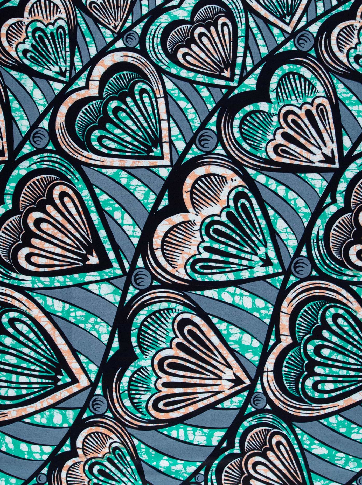 Vibrant teal black patterned fabric super-wax vls3258.009