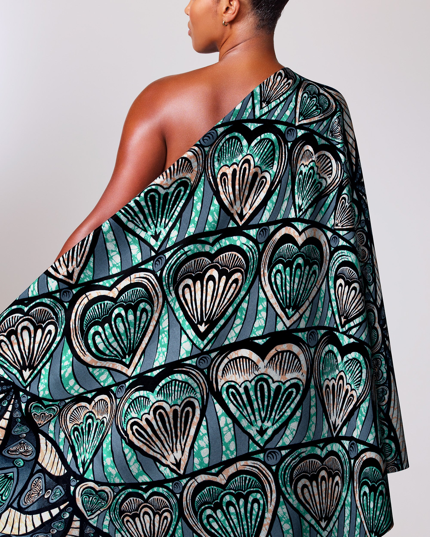 One-shoulder dress vibrant teal black super-wax vls3258.009