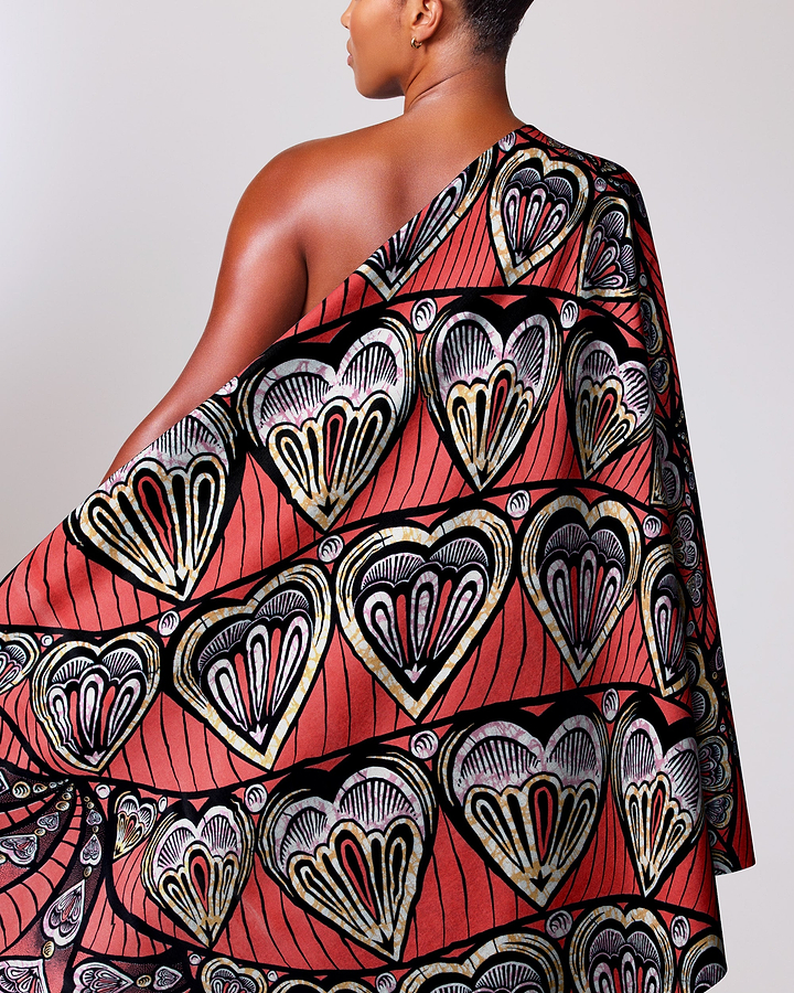 Vibrant red one-shoulder dress adorned super-wax vls3258.010