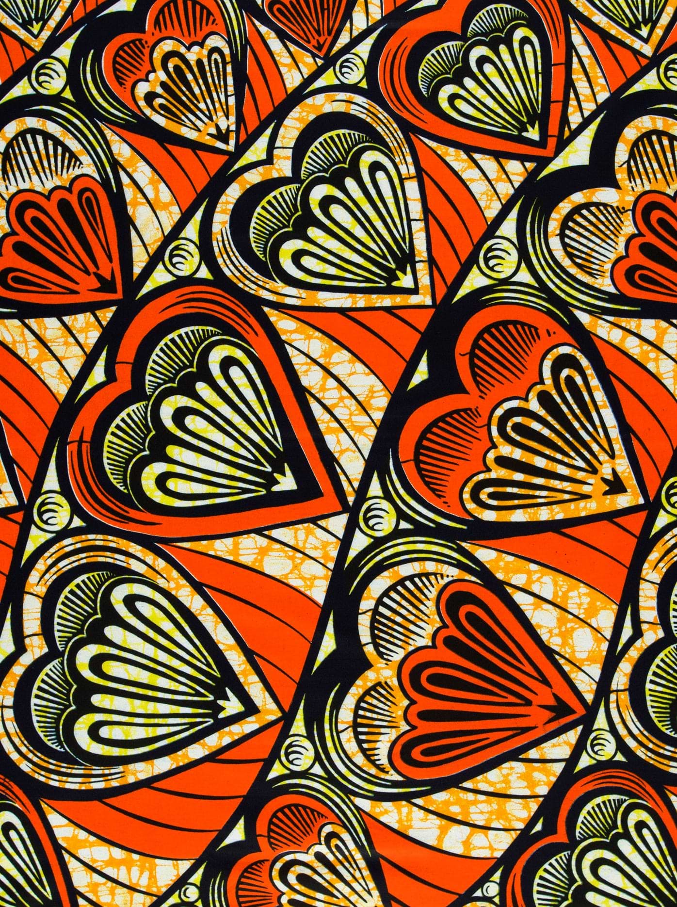 Vibrant orange cream heart-patterned fabric super-wax vls3258.013