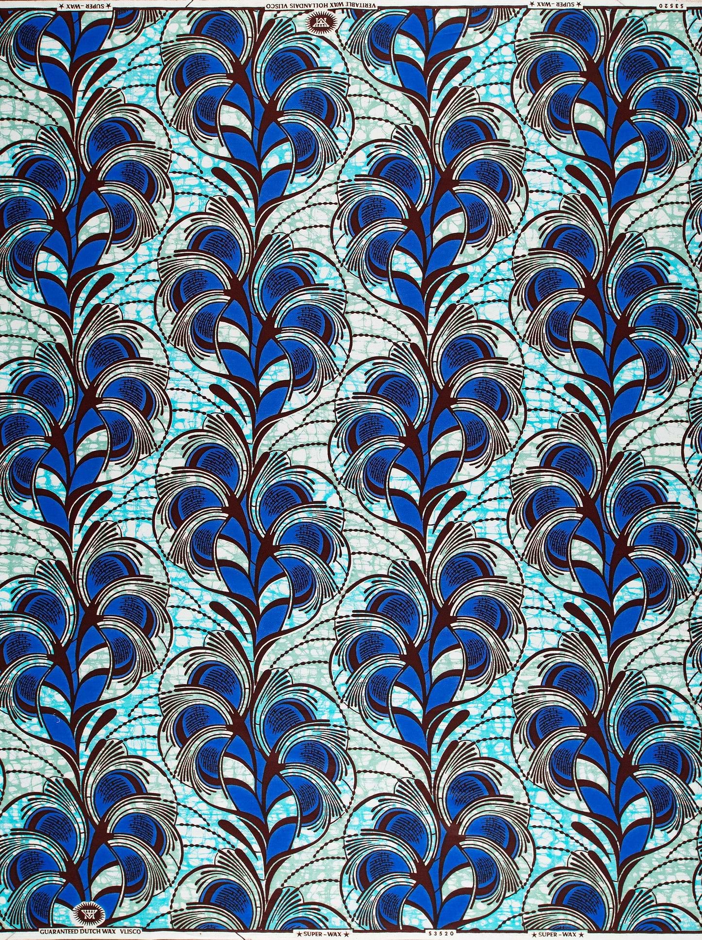 Vibrant blue black feather-patterned african super-wax vls3520.001