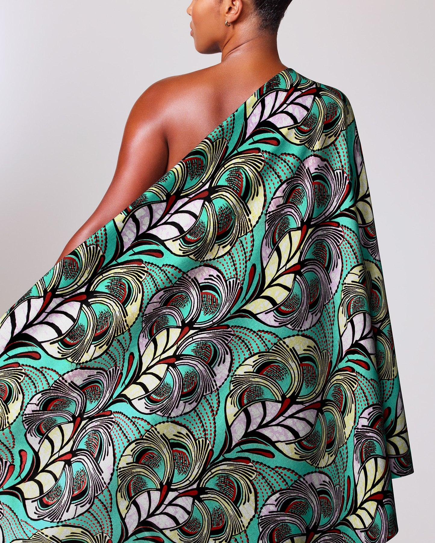 Vibrant turquoise one-shoulder wrap dress super-wax vls3520.004