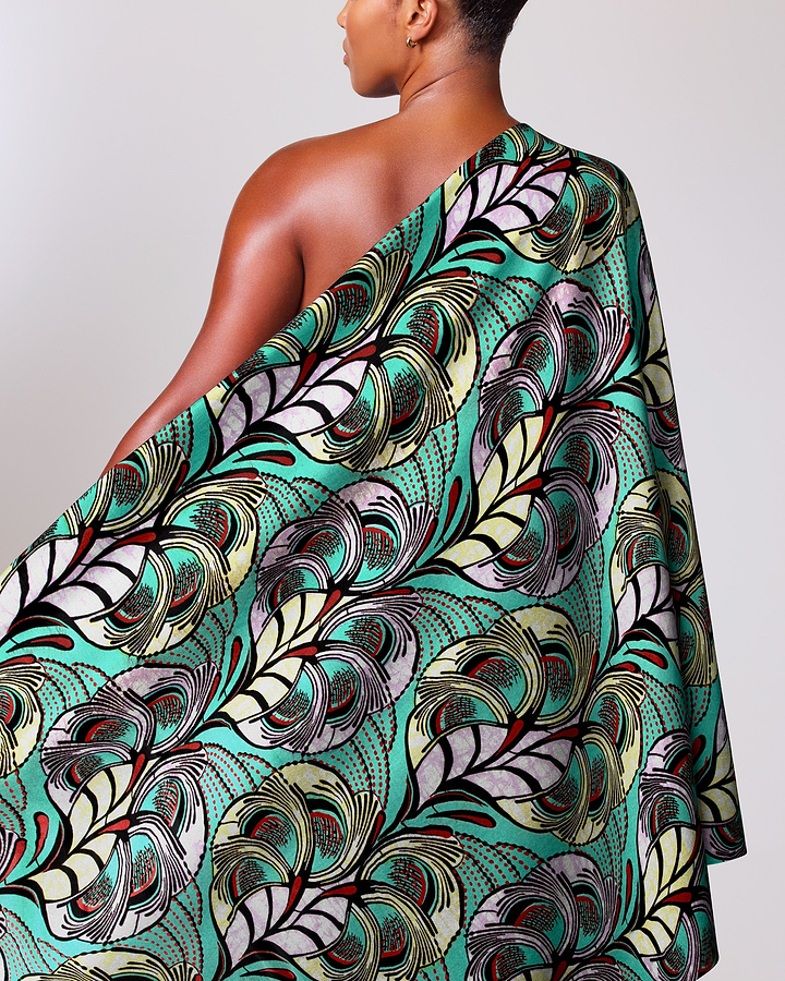 Vibrant turquoise one-shoulder wrap dress super-wax vls3520.004