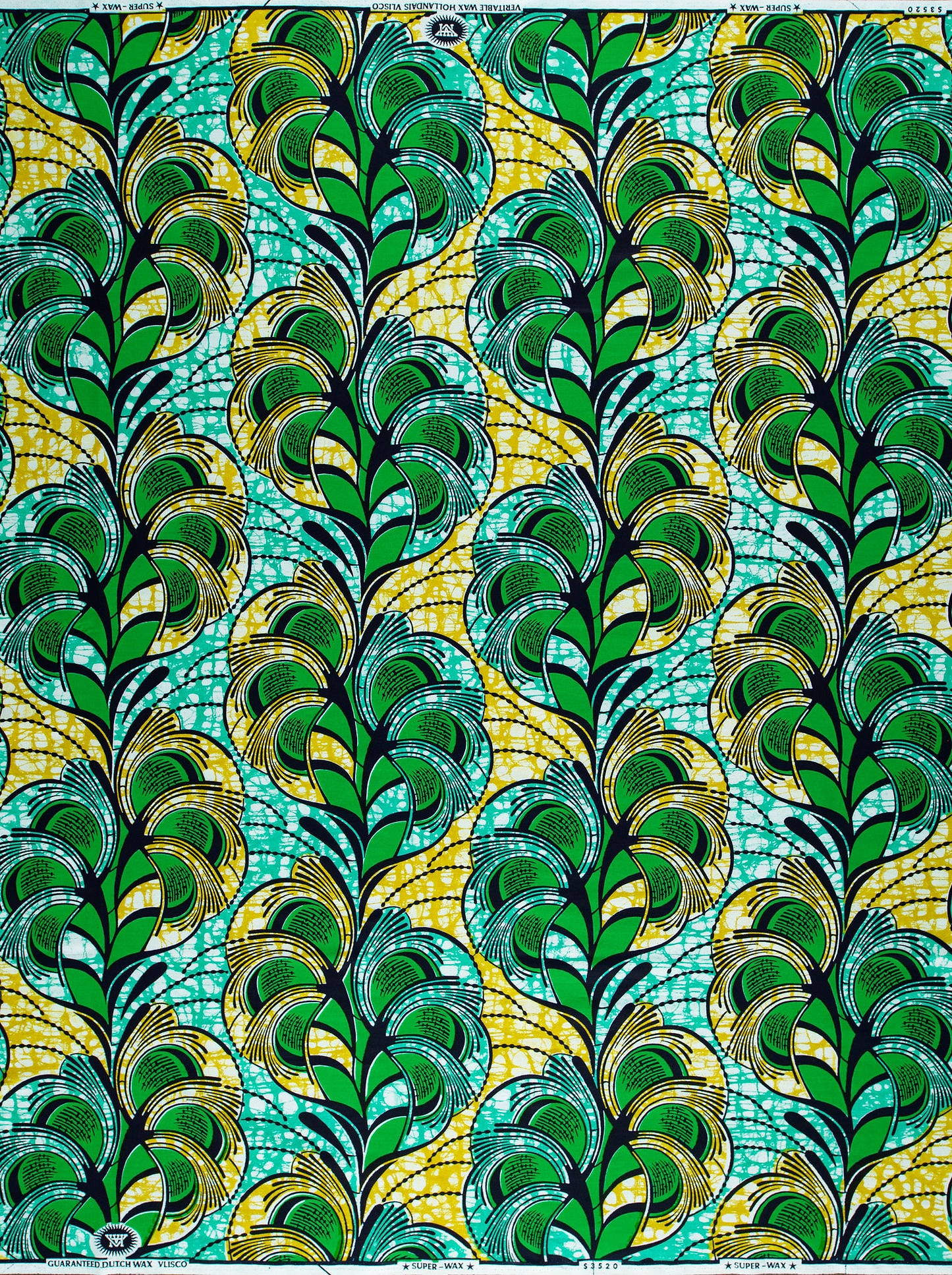 Vibrant green yellow feather-patterned african super-wax vls3520.013