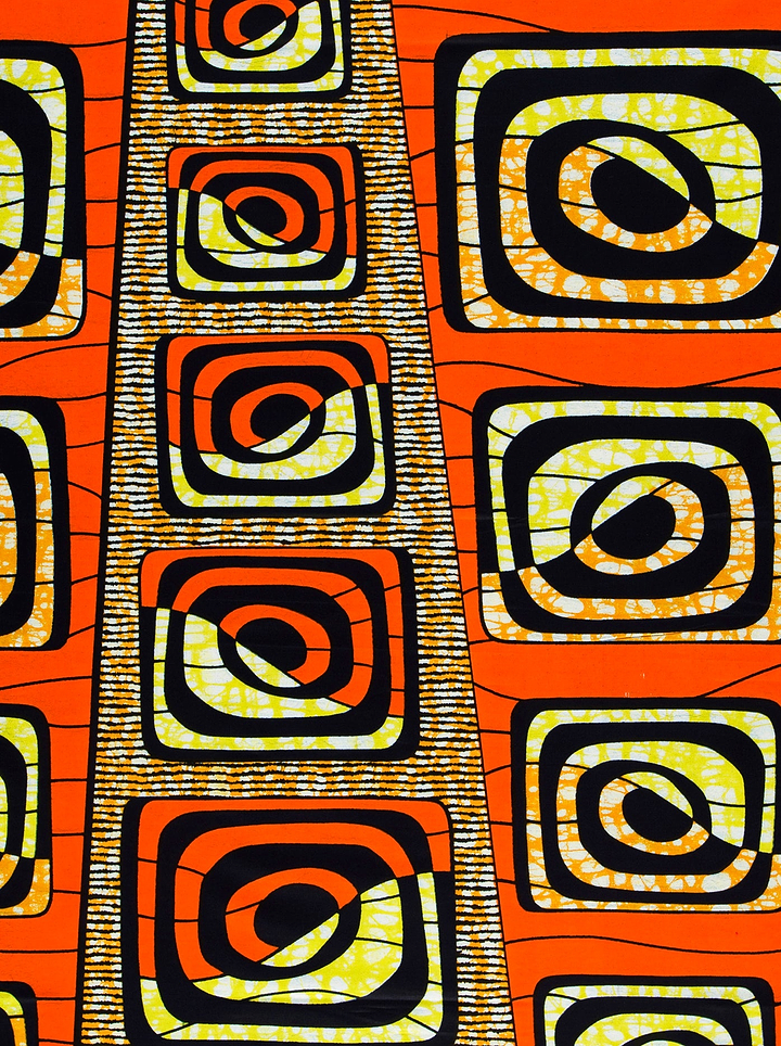 Vibrant orange african print fabric super-wax vls4163.001