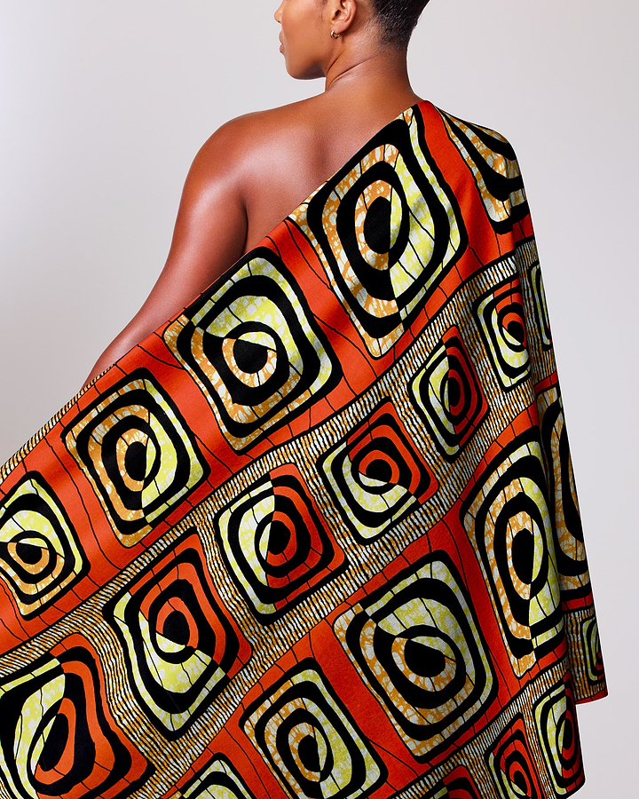 Vibrant orange black cream geometric-patterned super-wax vls4163.001