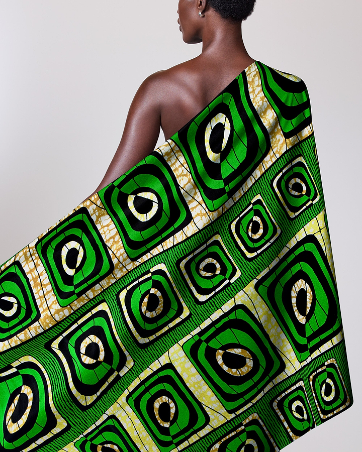 Vibrant green black geometric-patterned fabric super-wax vls4163.004