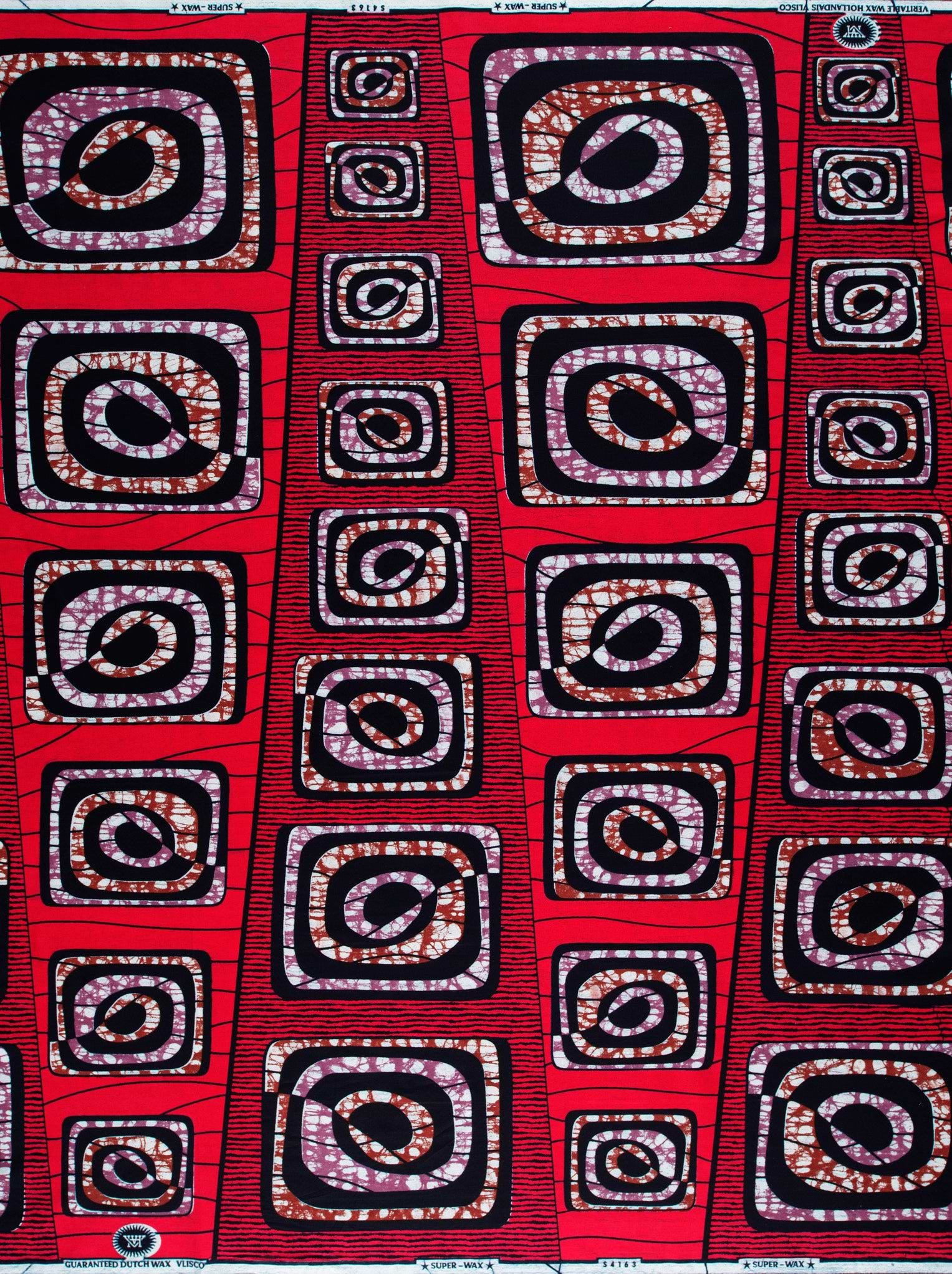 Vibrant red african print fabric super-wax vls4163.005