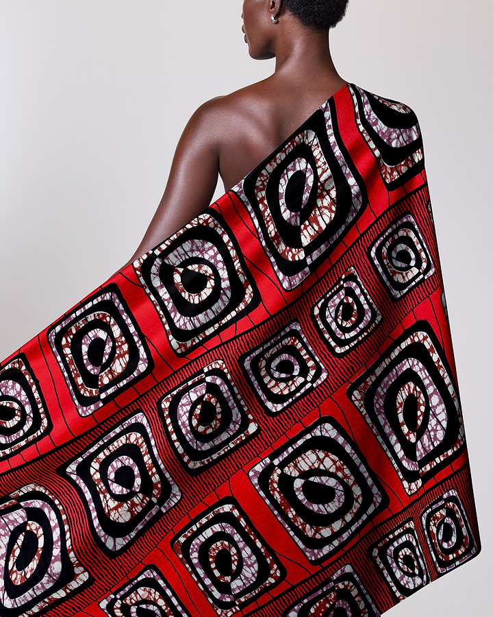 Vibrant red african print fabric super-wax vls4163.005
