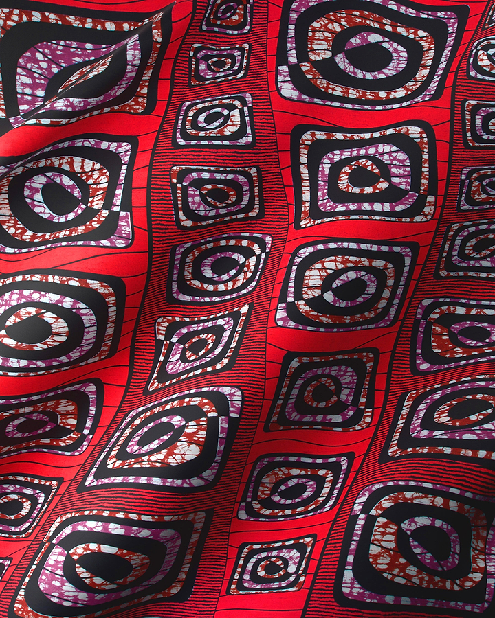 Vibrant red african print fabric super-wax vls4163.005
