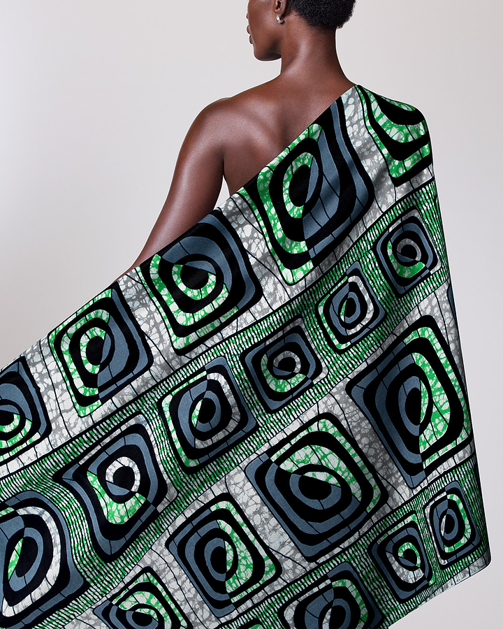 Vibrant green black white patterned super-wax vls4163.008