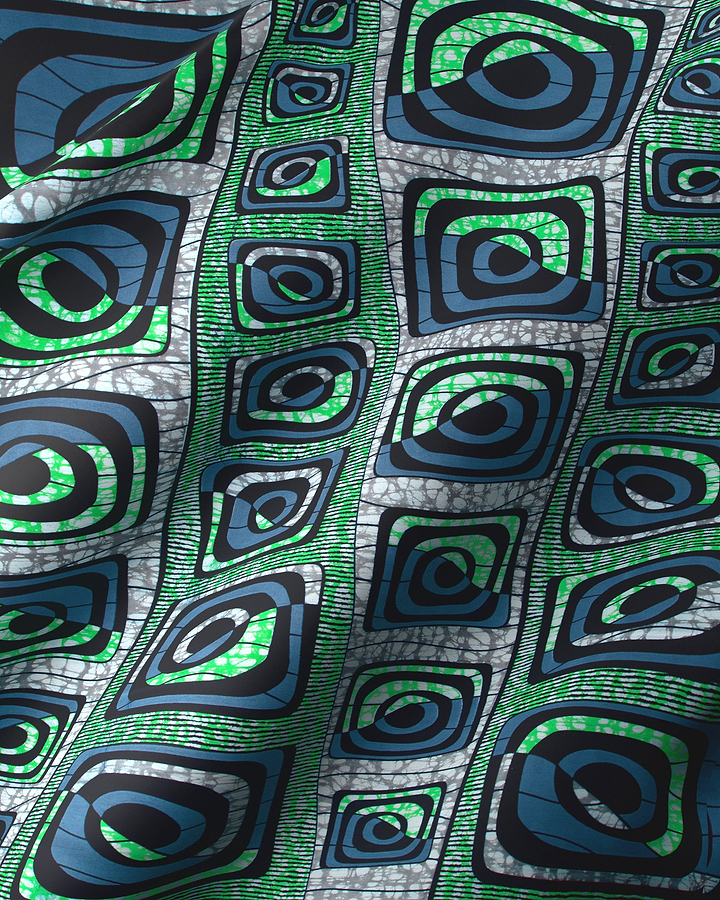 Vibrant green blue geometric-patterned fabric super-wax vls4163.008