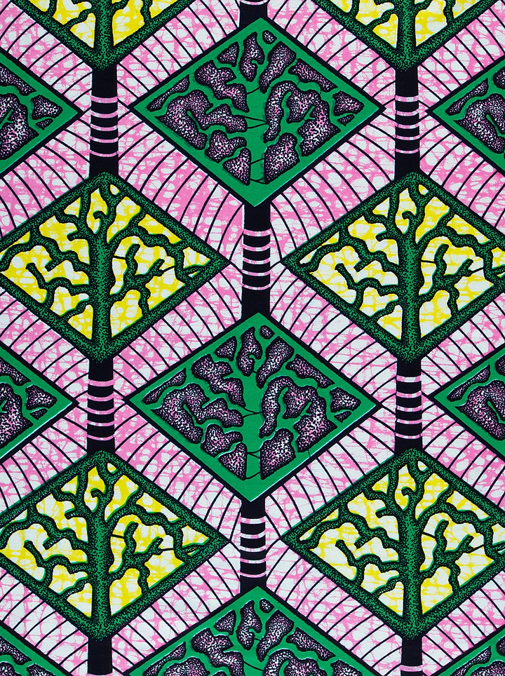 Vibrant pink green geometric-patterned fabric super-wax vls4398.001