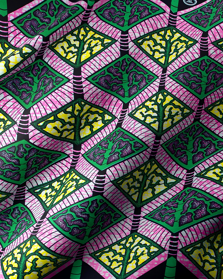 Vibrant pink green yellow geometric-patterned super-wax vls4398.001