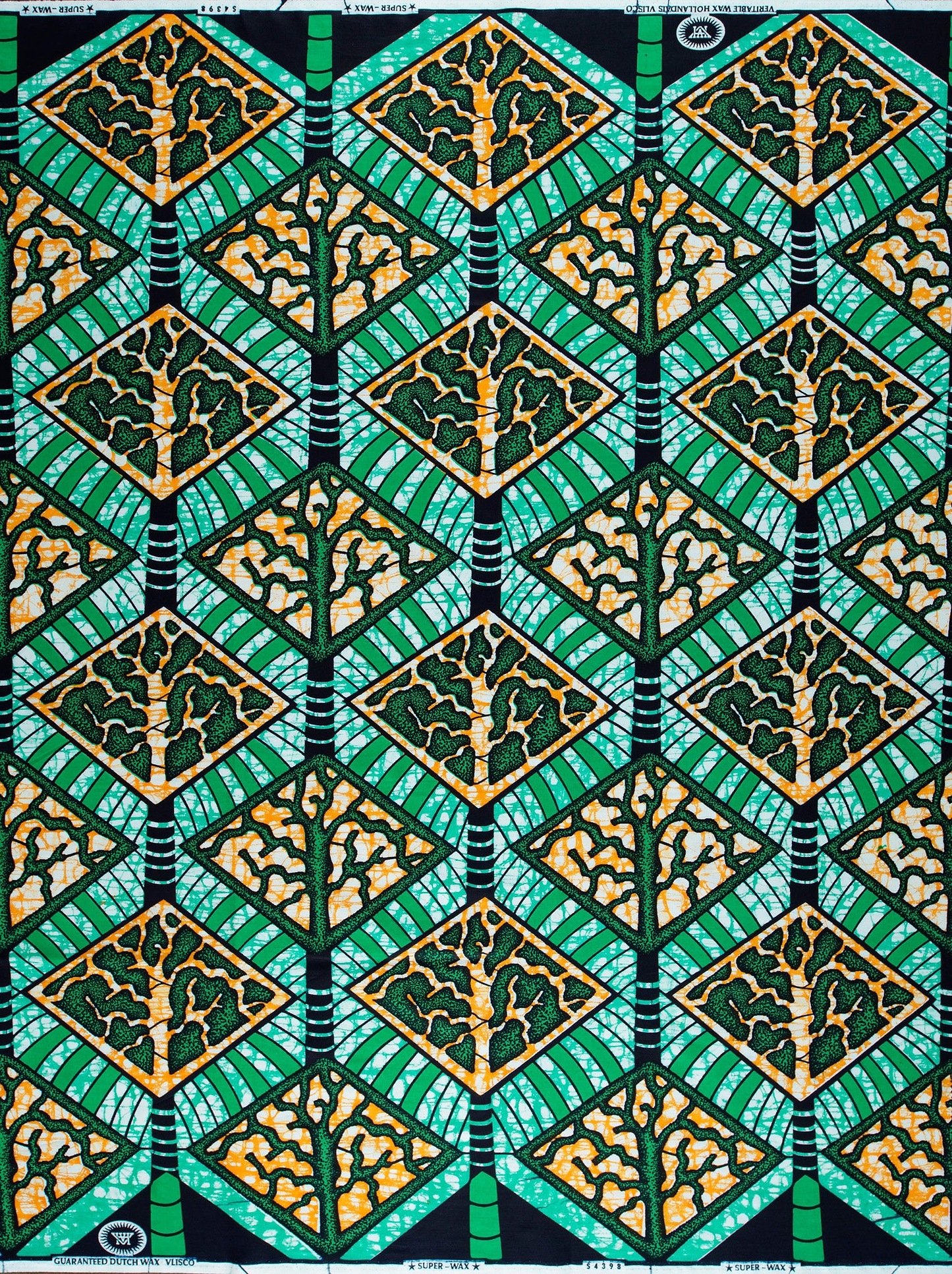 Vibrant green yellow diamond-patterned african super-wax vls4398.002