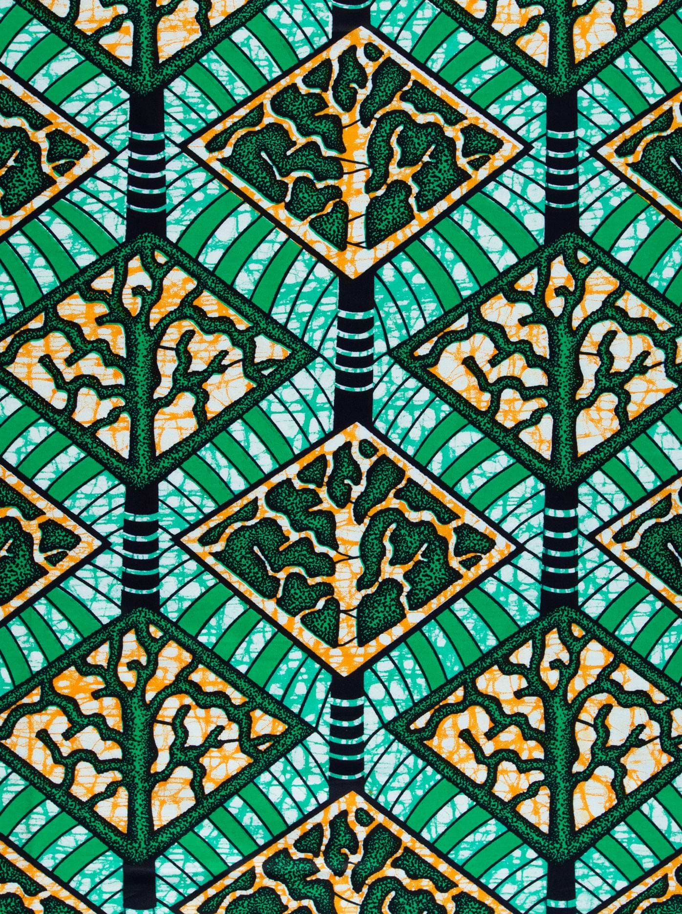 Vibrant green yellow tree-patterned african super-wax vls4398.002