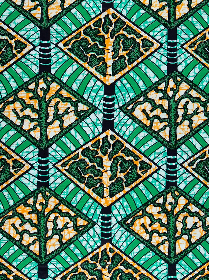 Vibrant green yellow tree-patterned african super-wax vls4398.002