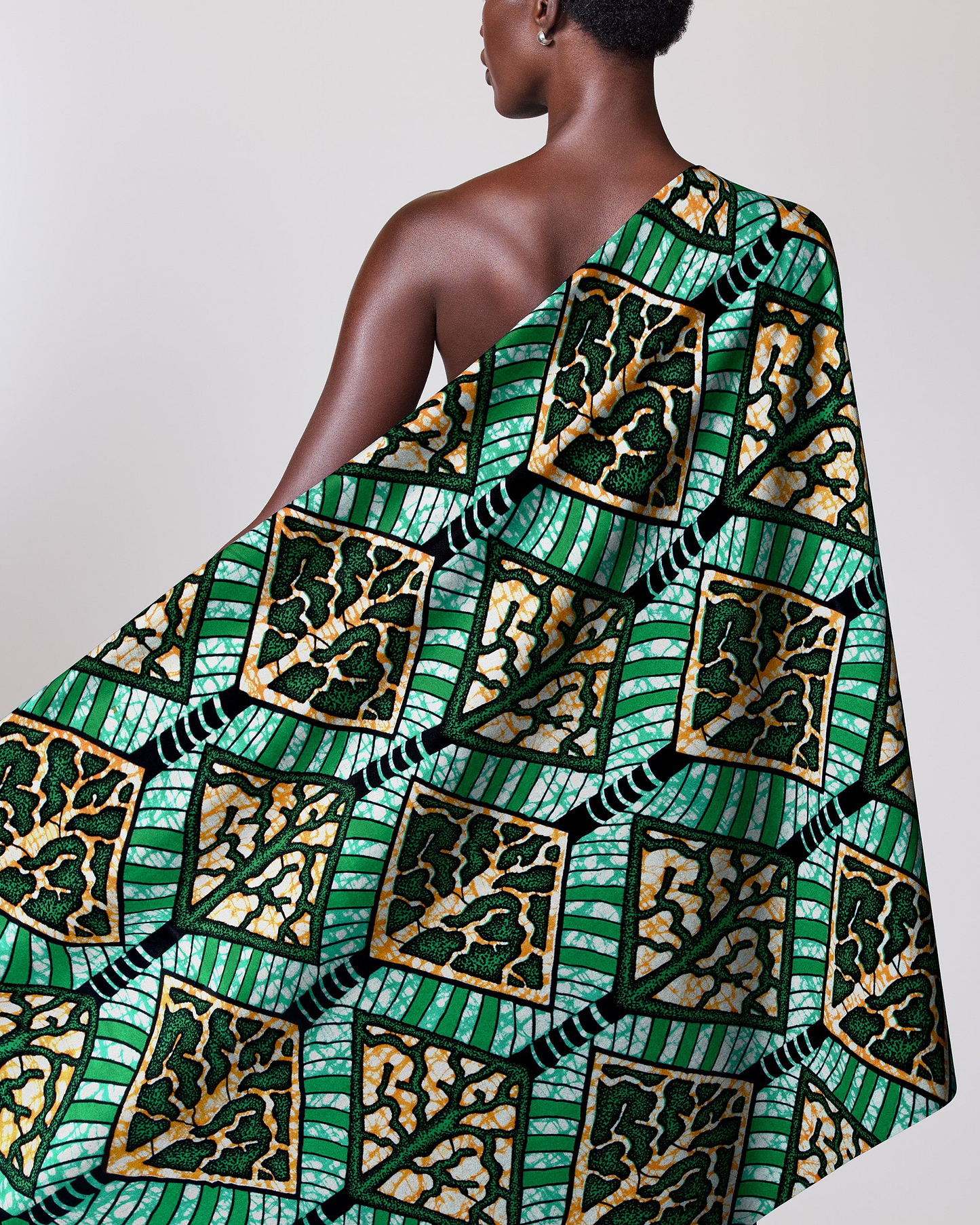 Vibrant green gold patterned fabric super-wax vls4398.002