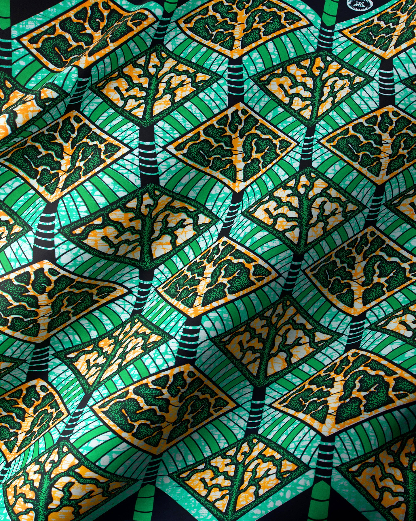 Vibrant green yellow tree-patterned african super-wax vls4398.002