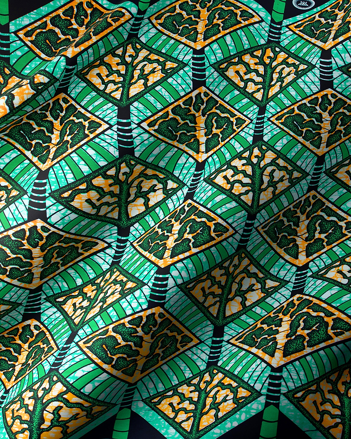 Vibrant green yellow tree-patterned african super-wax vls4398.002