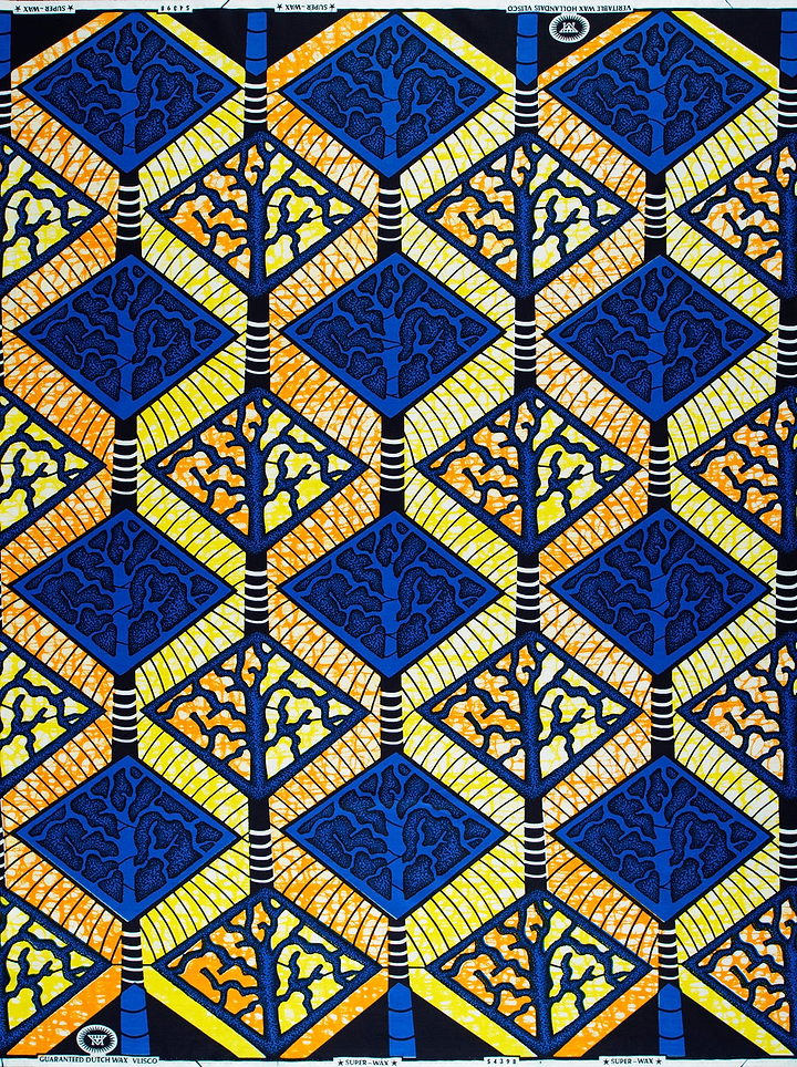 Vibrant blue yellow geometric patterned super-wax vls4398.004