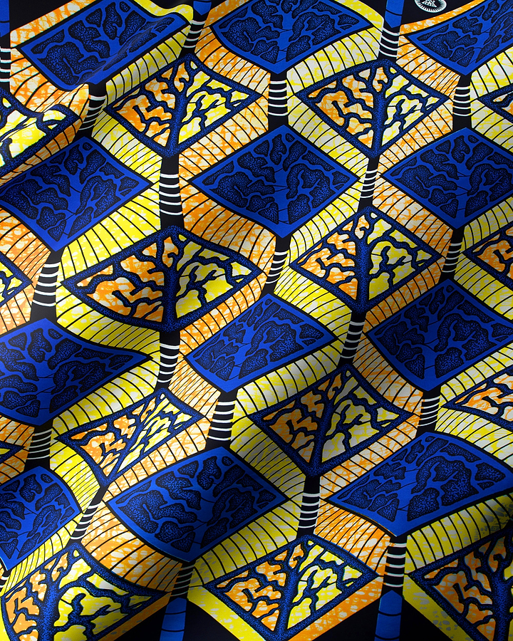 Vibrant blue yellow geometric-patterned fabric super-wax vls4398.004