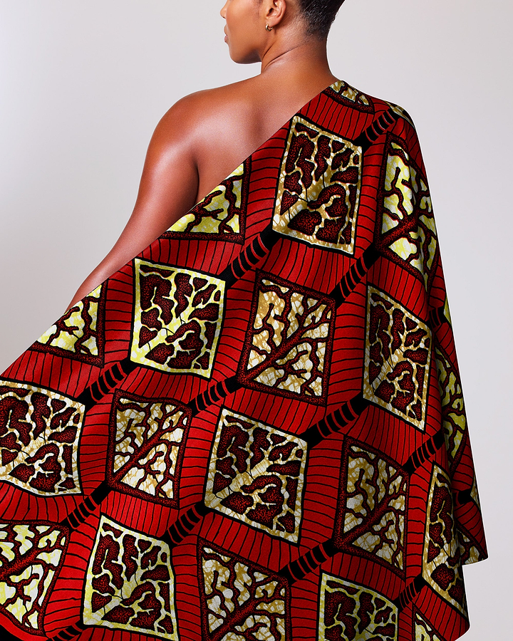 Vibrant red yellow brown geometric-patterned super-wax vls4398.005