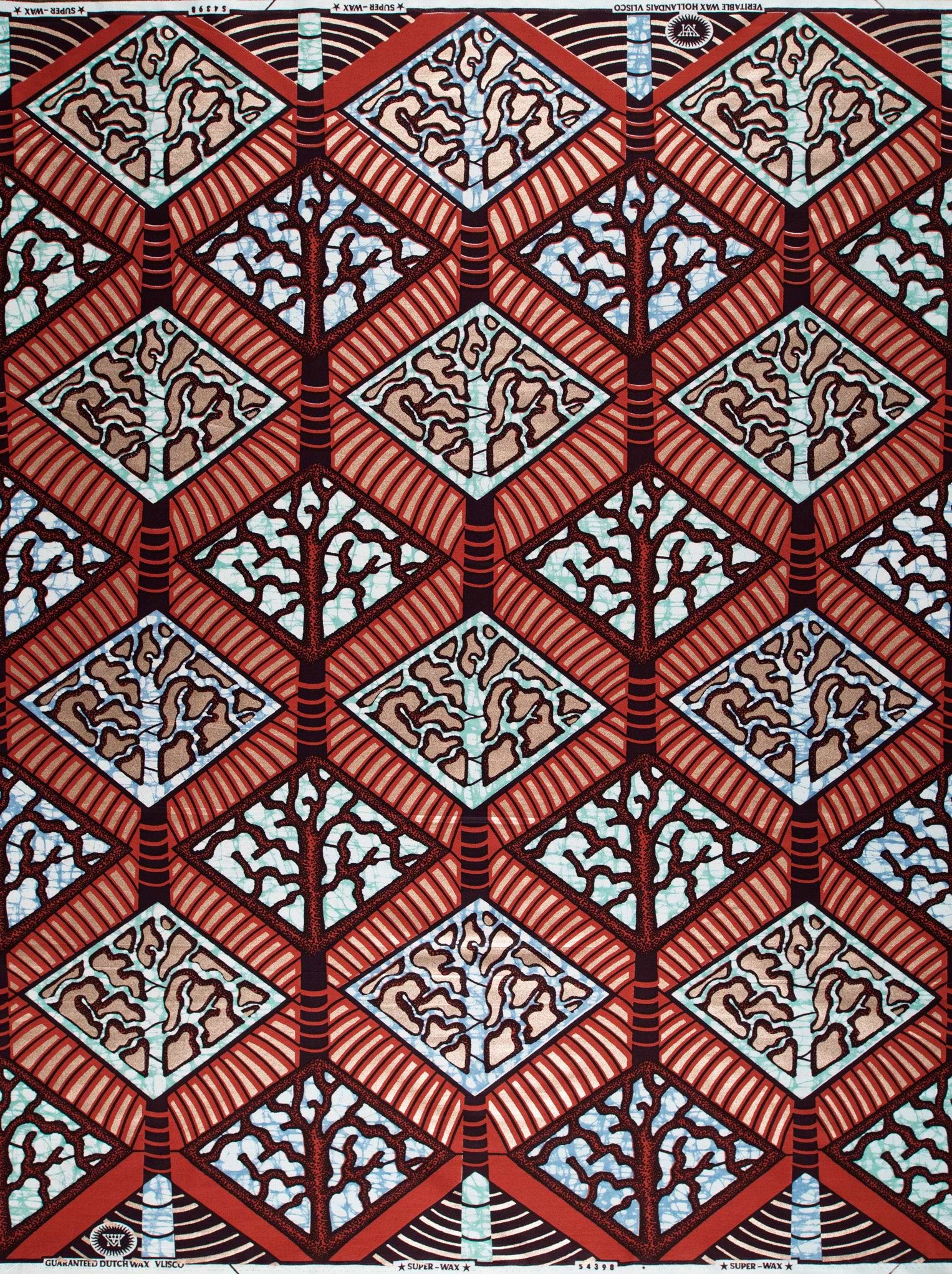 Red beige geometric-patterned fabric intricate super-wax vls4398.009