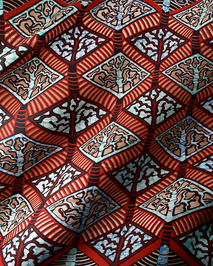 Vibrant red teal brown geometric-patterned super-wax vls4398.009