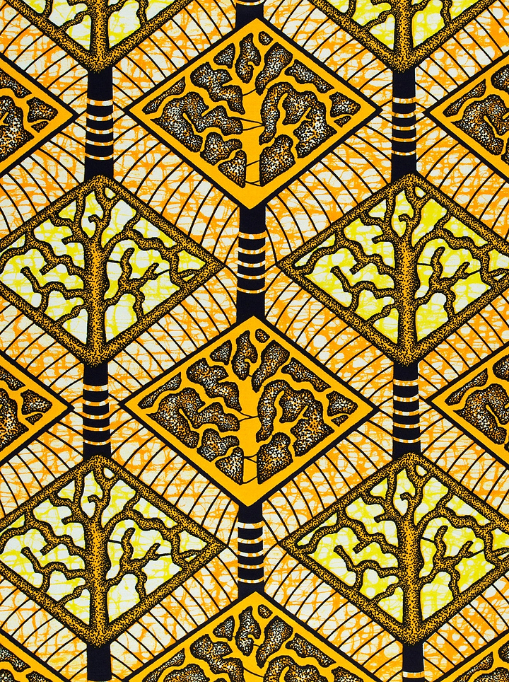 Vibrant yellow black patterned fabric super-wax vls4398.010