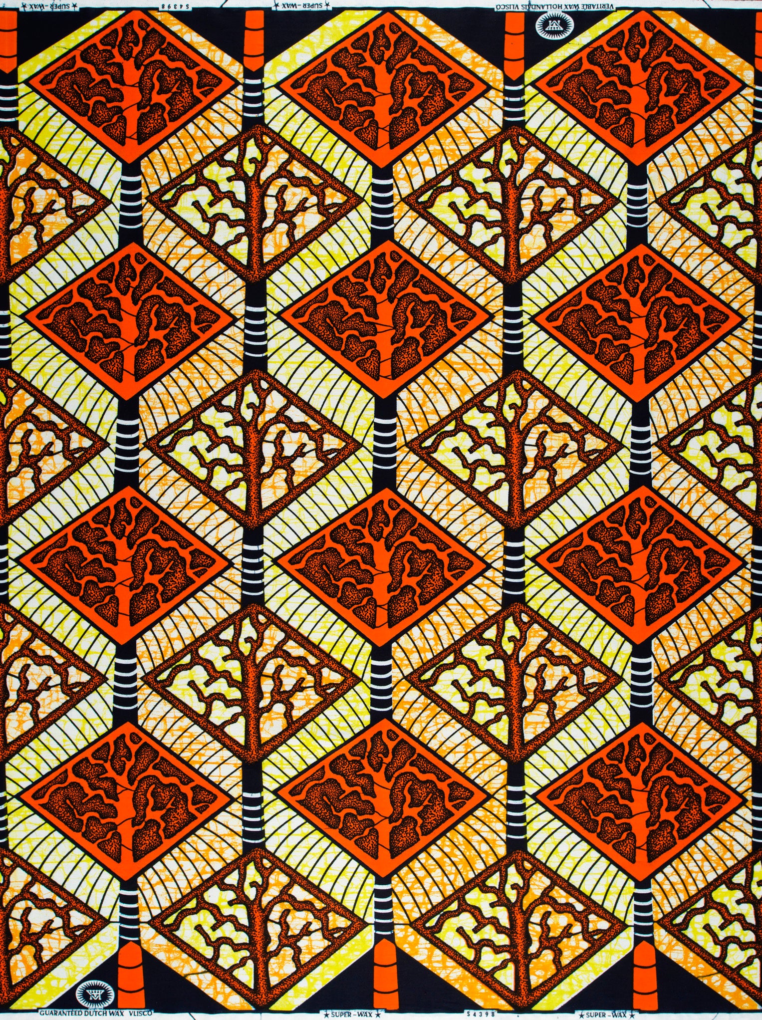 Vibrant orange brown tree-patterned african super-wax vls4398.012