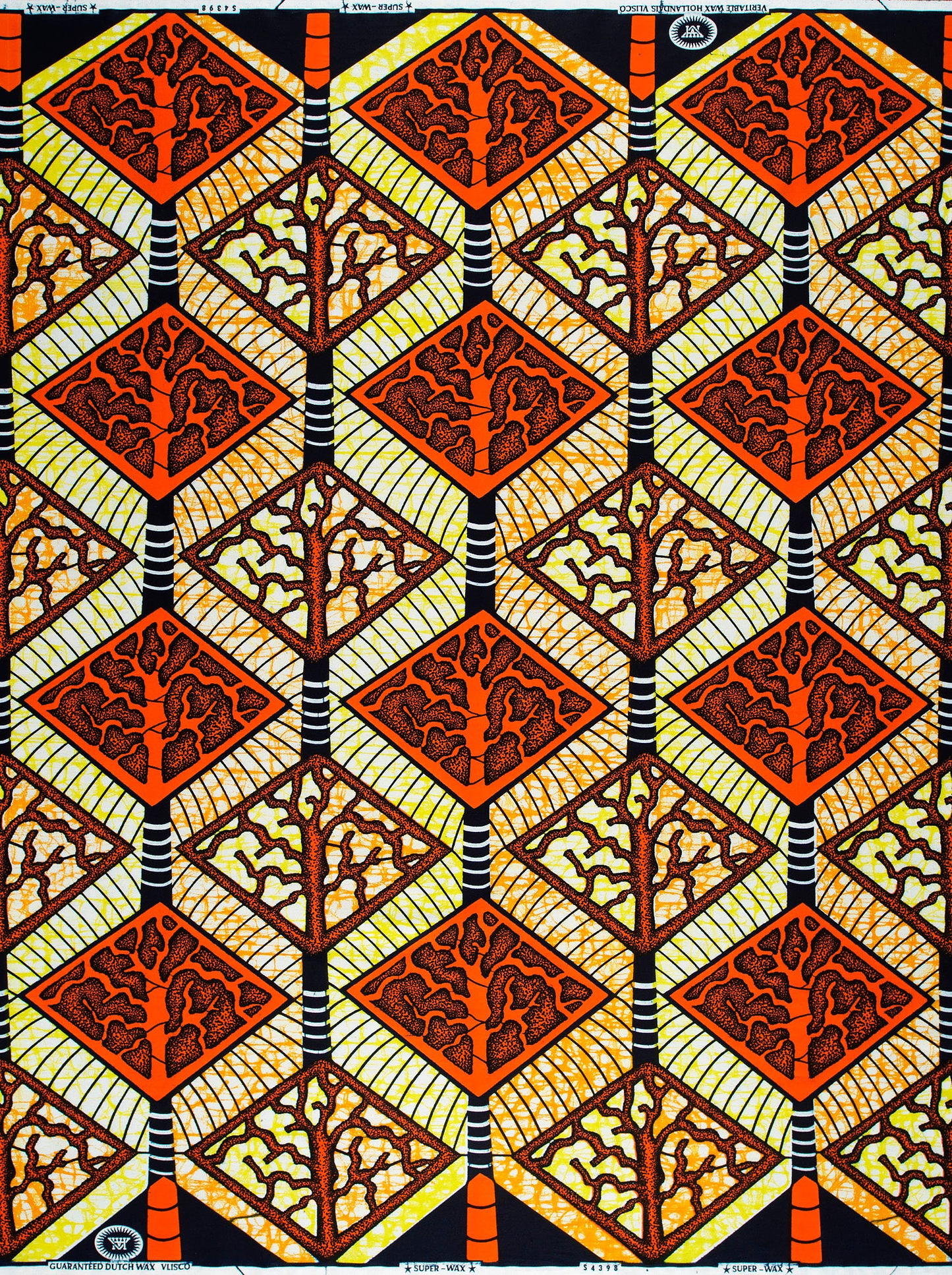 Vibrant orange brown tree-patterned african super-wax vls4398.012