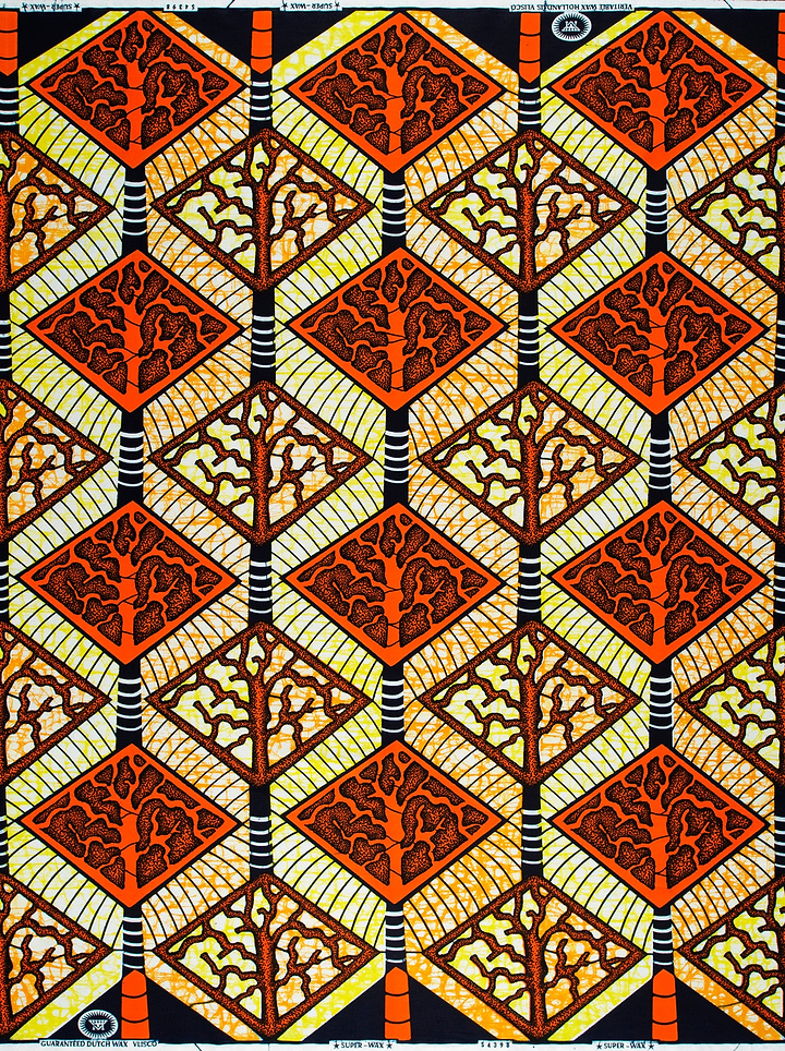 Vibrant orange brown tree-patterned african super-wax vls4398.012